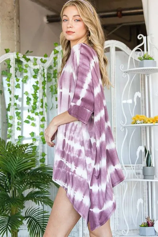 Plus Striped Tie Dye Round Neck Tunic
