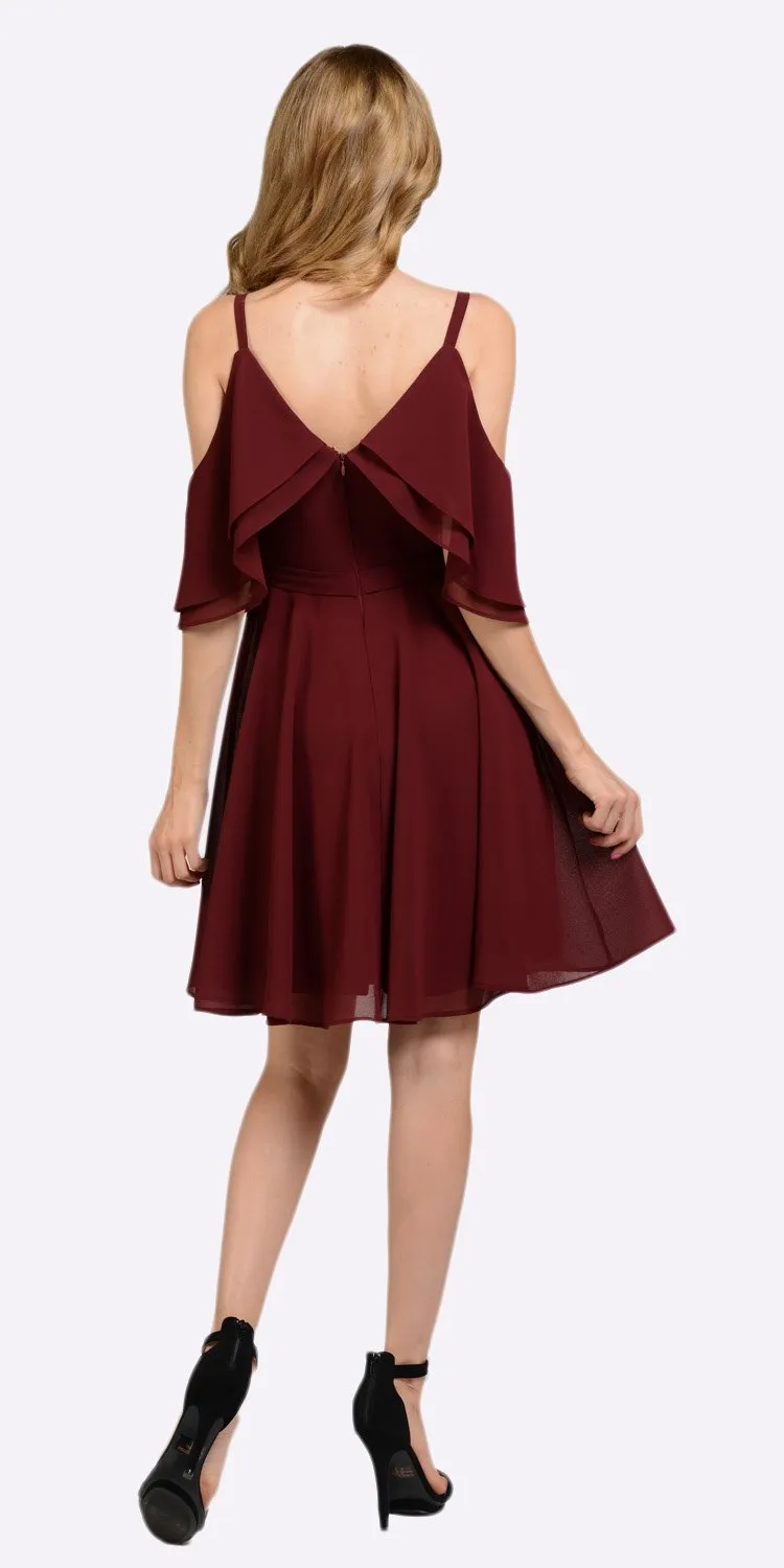 Poly USA 8000 Short Party Dress Cold Shoulder Flutter Sleeves