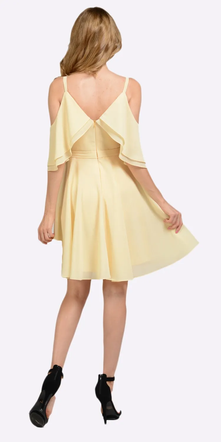 Poly USA 8000 Short Party Dress Cold Shoulder Flutter Sleeves