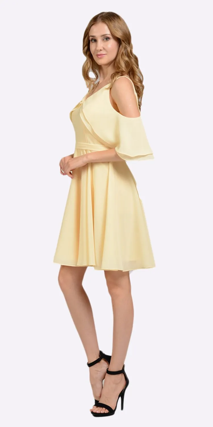 Poly USA 8000 Short Party Dress Cold Shoulder Flutter Sleeves