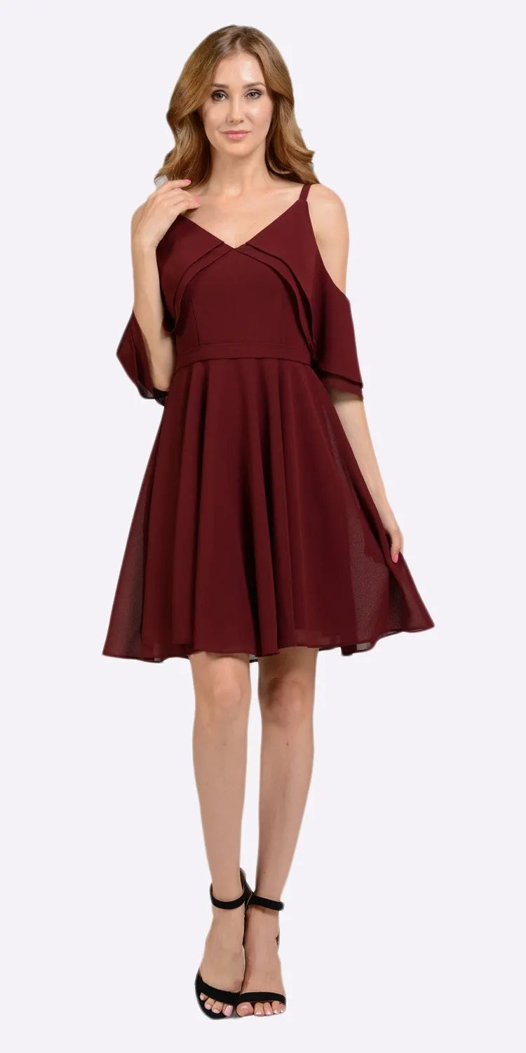 Poly USA 8000 Short Party Dress Cold Shoulder Flutter Sleeves
