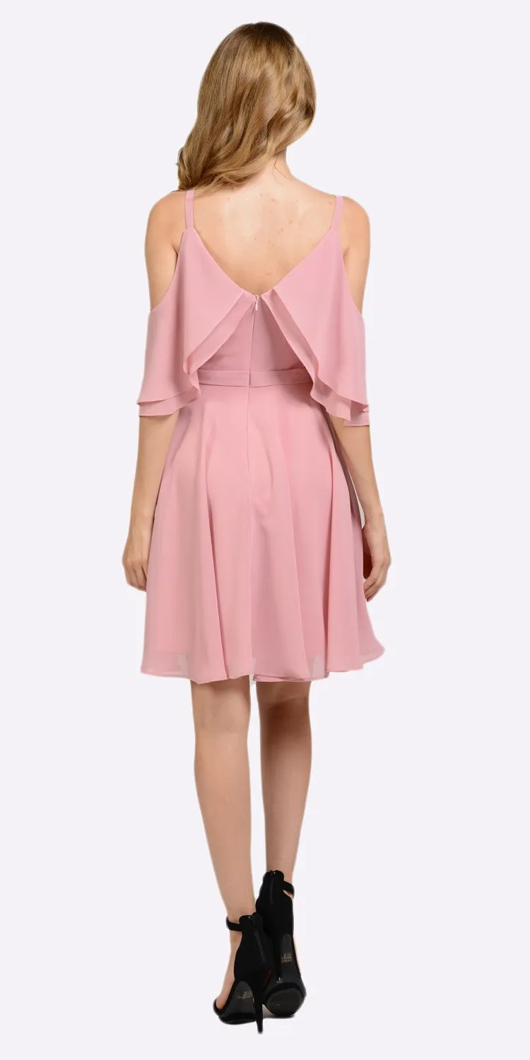 Poly USA 8000 Short Party Dress Cold Shoulder Flutter Sleeves