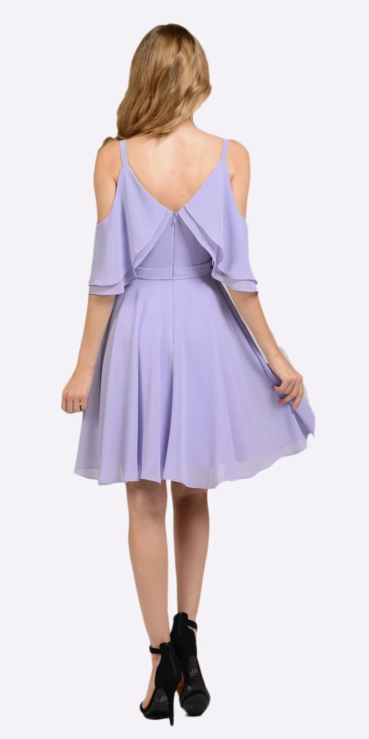 Poly USA 8000 Short Party Dress Cold Shoulder Flutter Sleeves