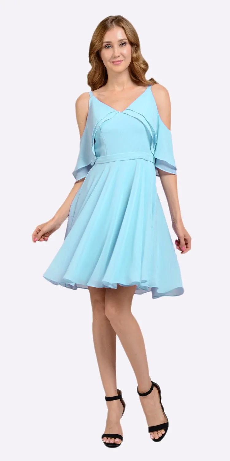 Poly USA 8000 Short Party Dress Cold Shoulder Flutter Sleeves
