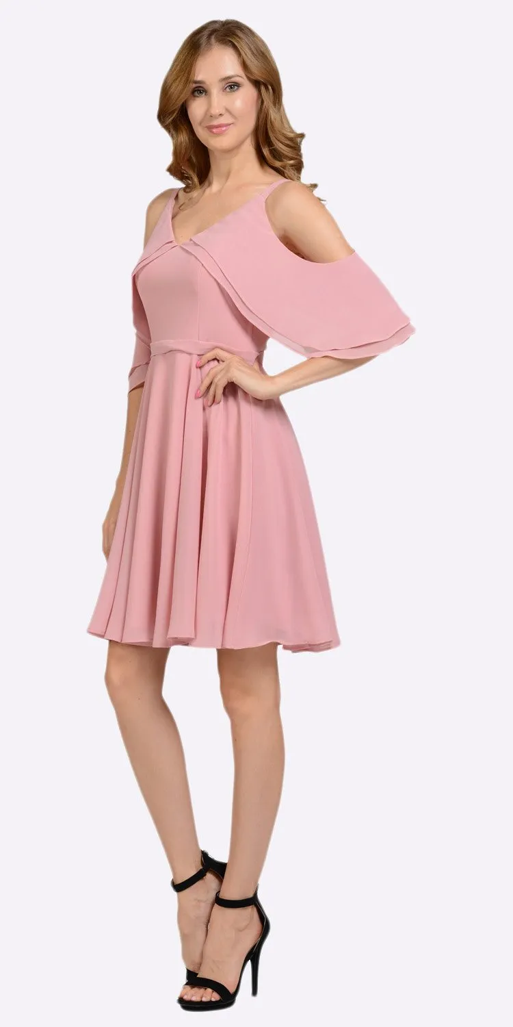 Poly USA 8000 Short Party Dress Cold Shoulder Flutter Sleeves