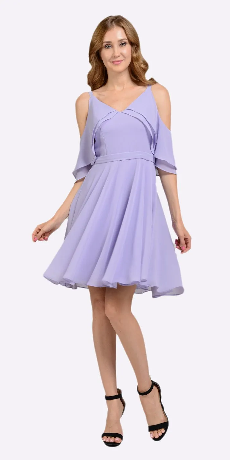 Poly USA 8000 Short Party Dress Cold Shoulder Flutter Sleeves