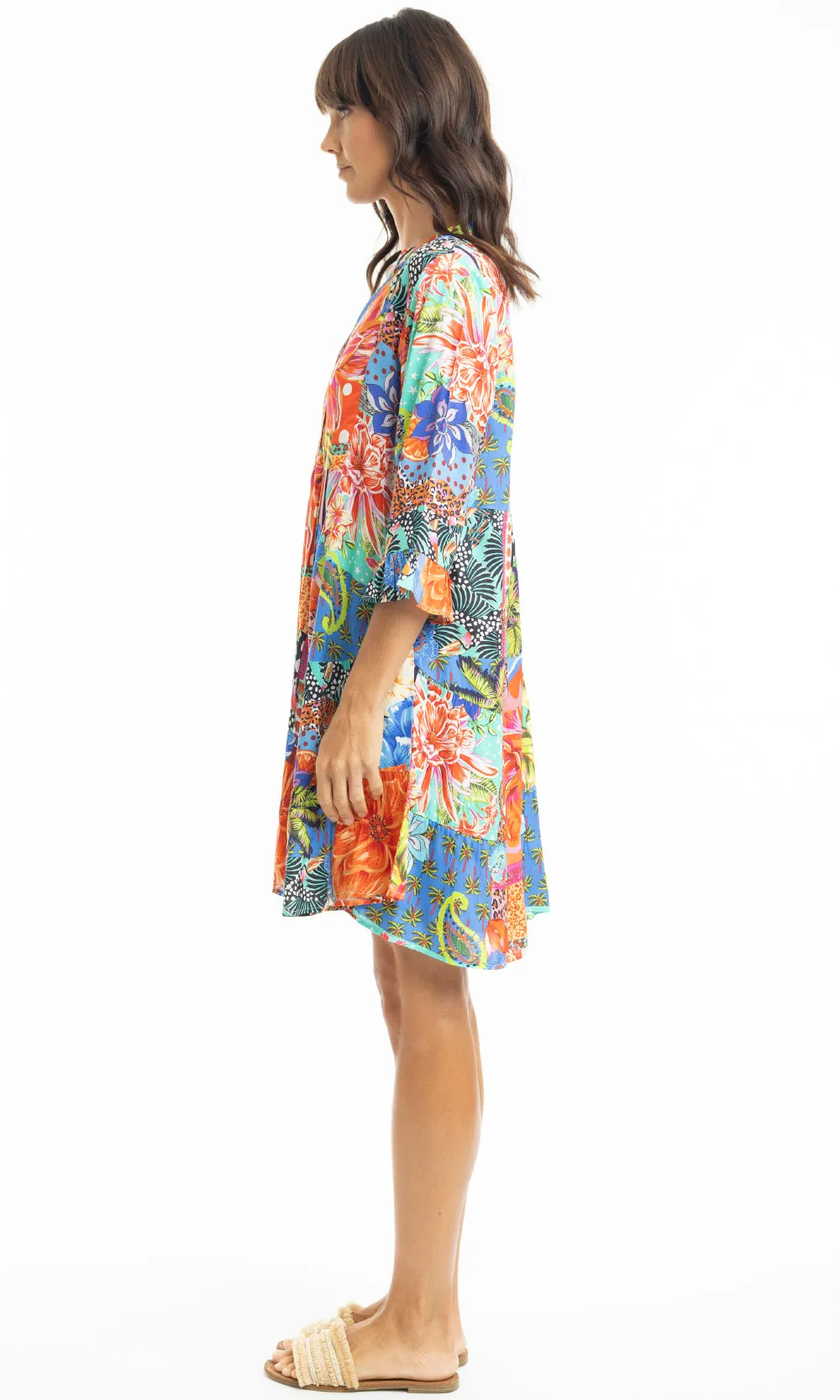 Rayon Dress Layers 3/4 Sleeve with Frill Maeli Orange