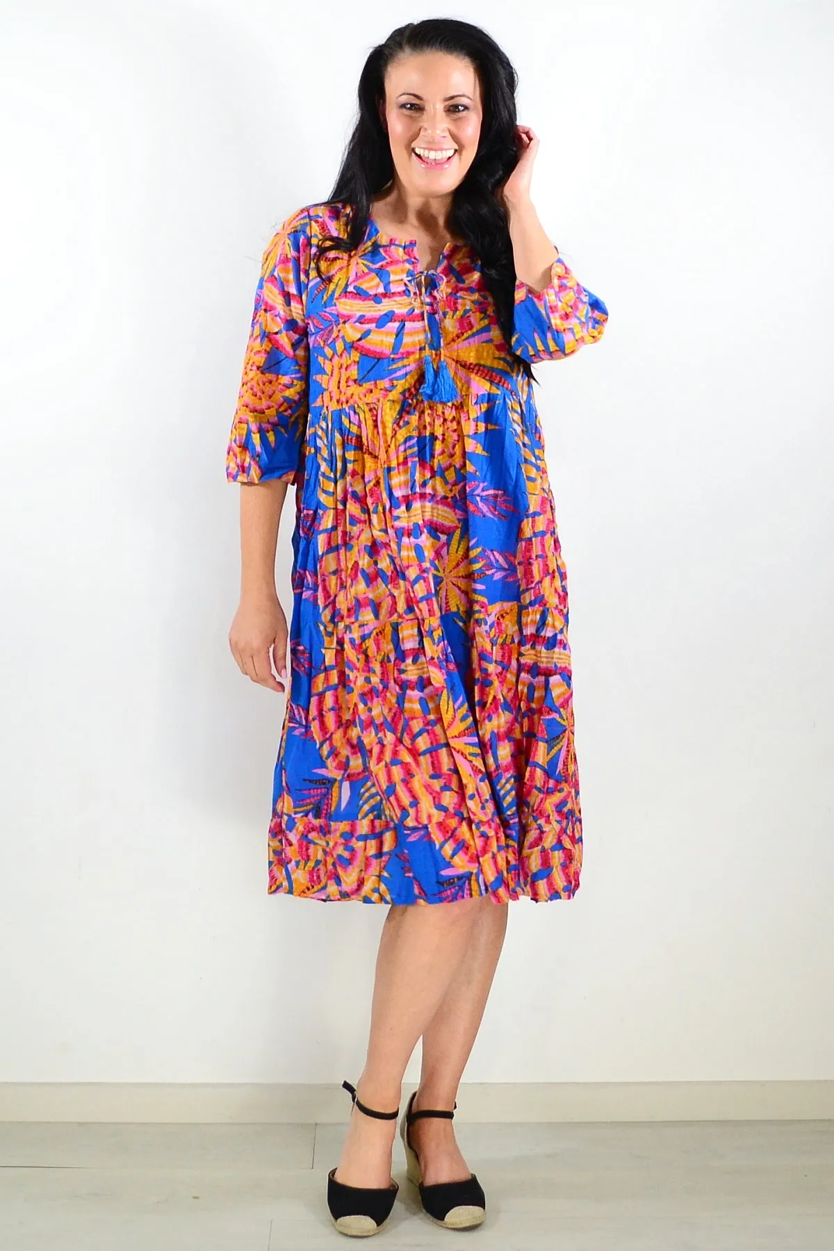 Rebecca Blue Tie Neck Tunic Dress
