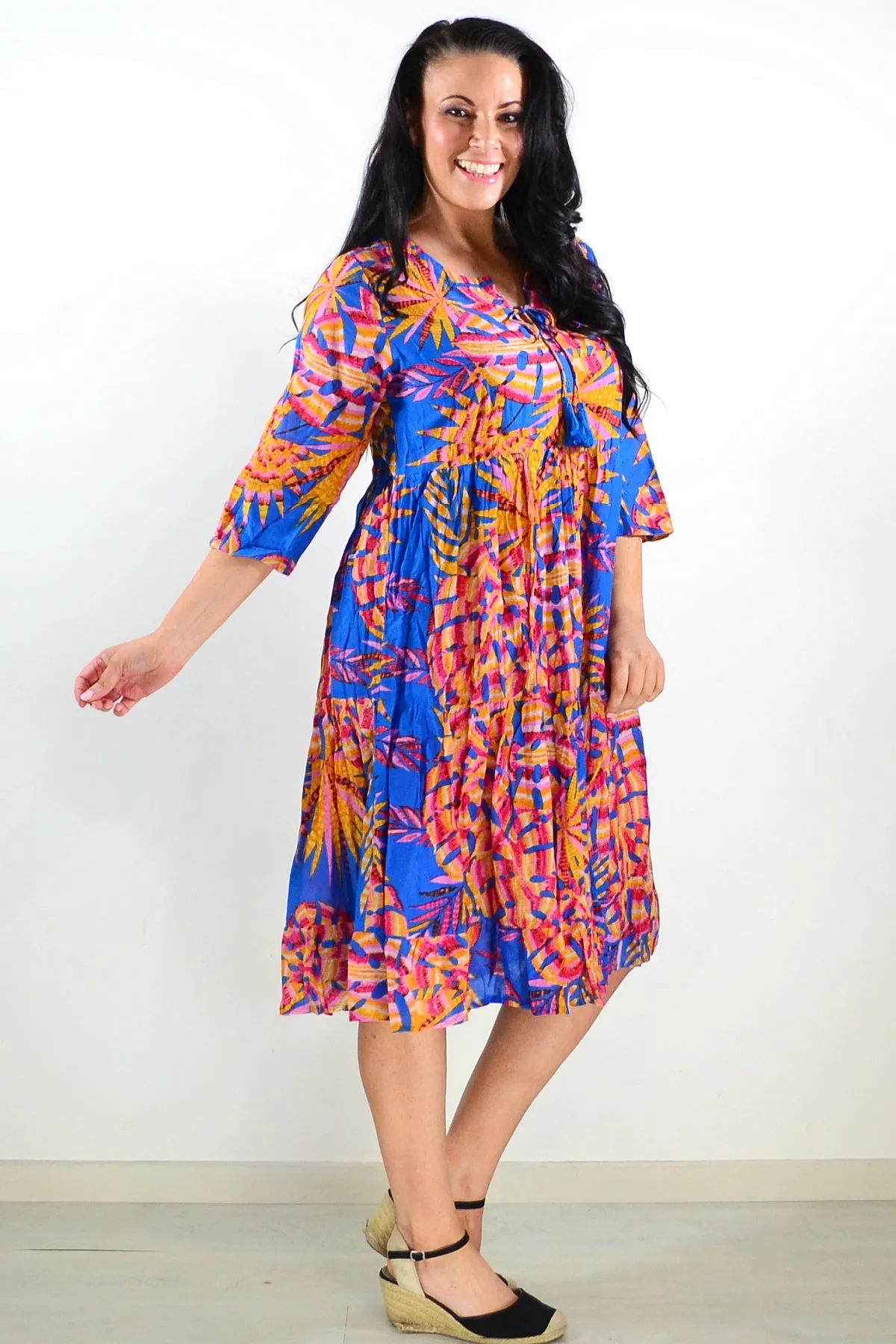 Rebecca Blue Tie Neck Tunic Dress
