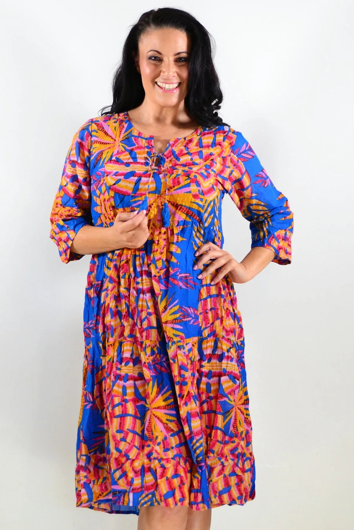 Rebecca Blue Tie Neck Tunic Dress