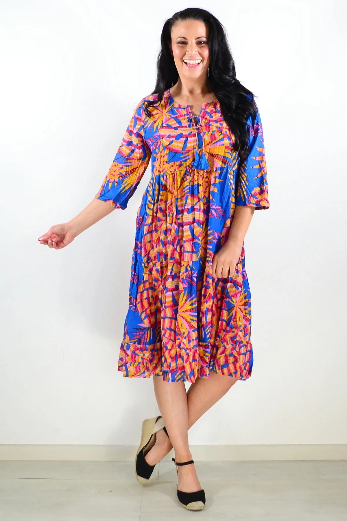 Rebecca Blue Tie Neck Tunic Dress