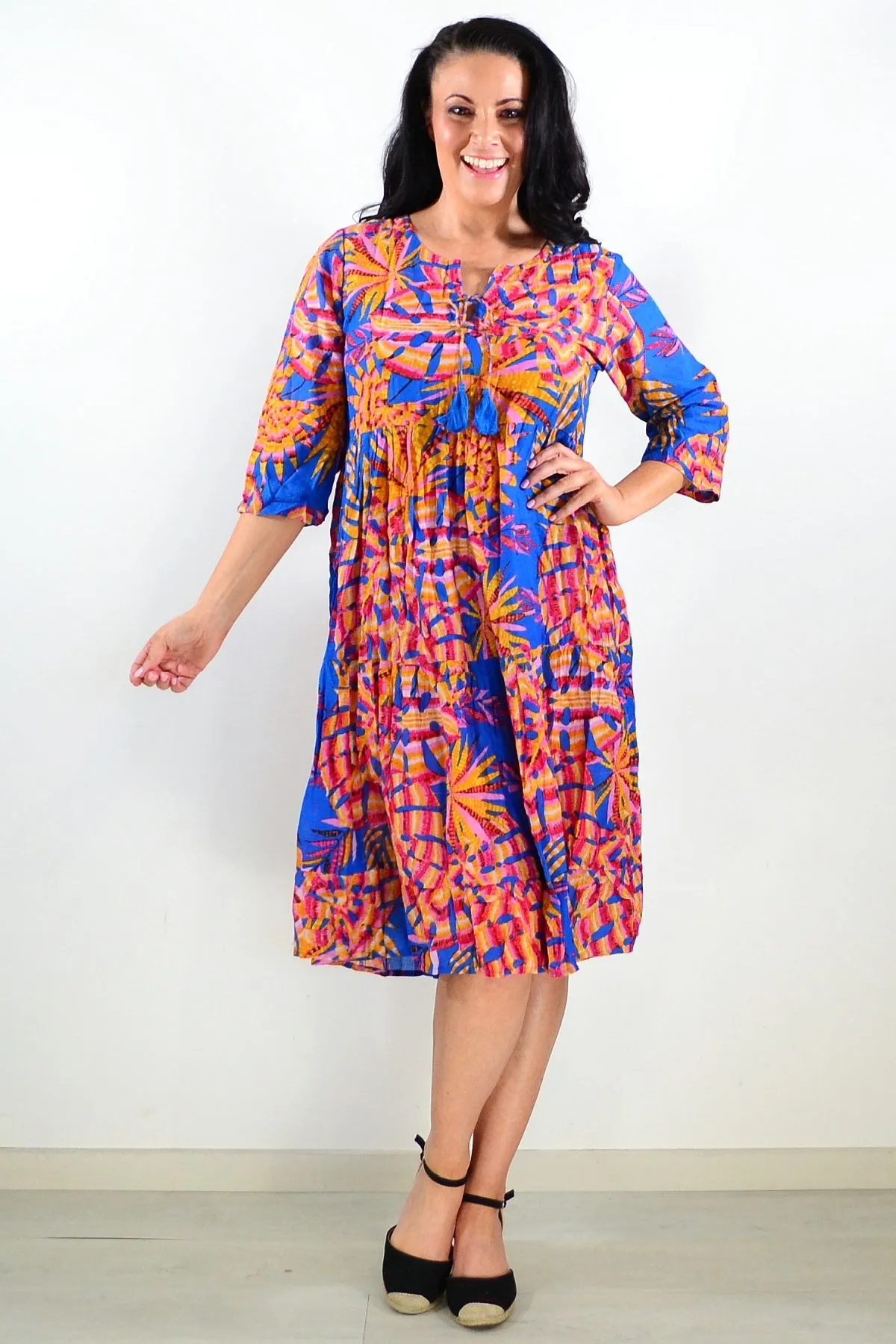 Rebecca Blue Tie Neck Tunic Dress