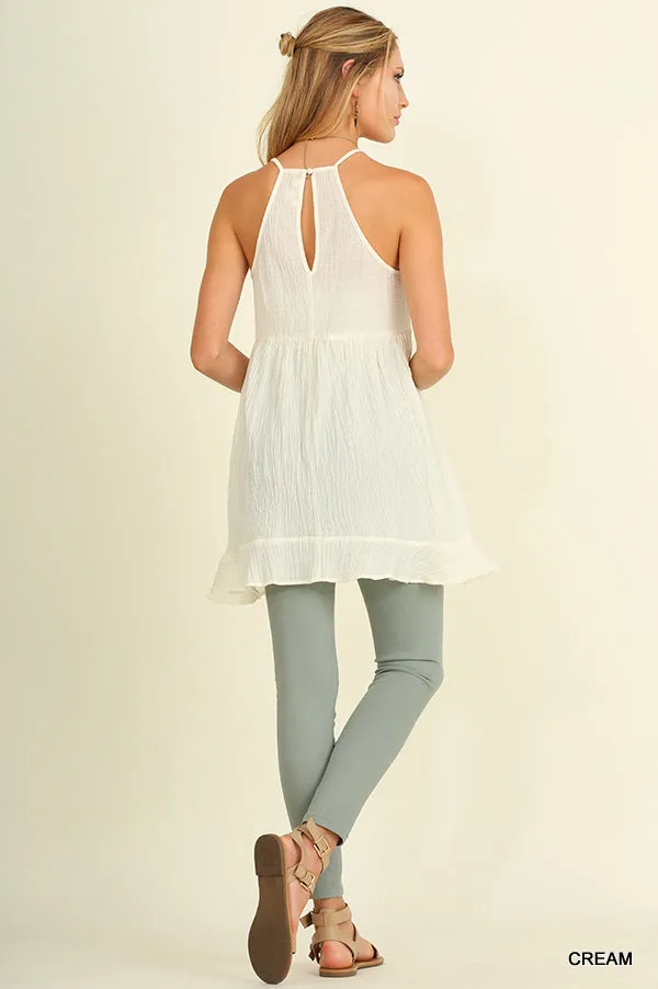 Ruffle & Lace Sleeveless Tunic, Cream