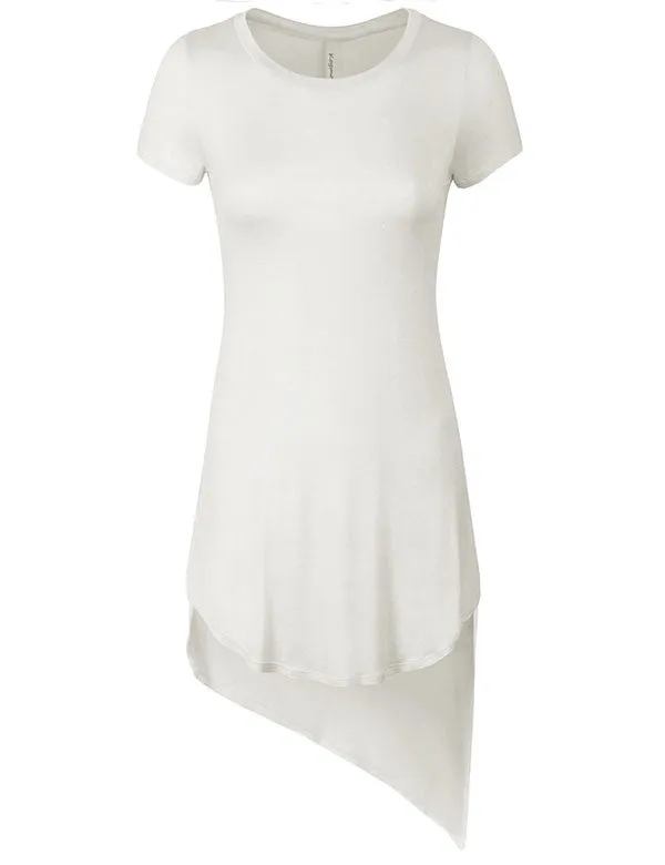 Short Sleeve Handkerchief Hemline Long Flare Tunic Top