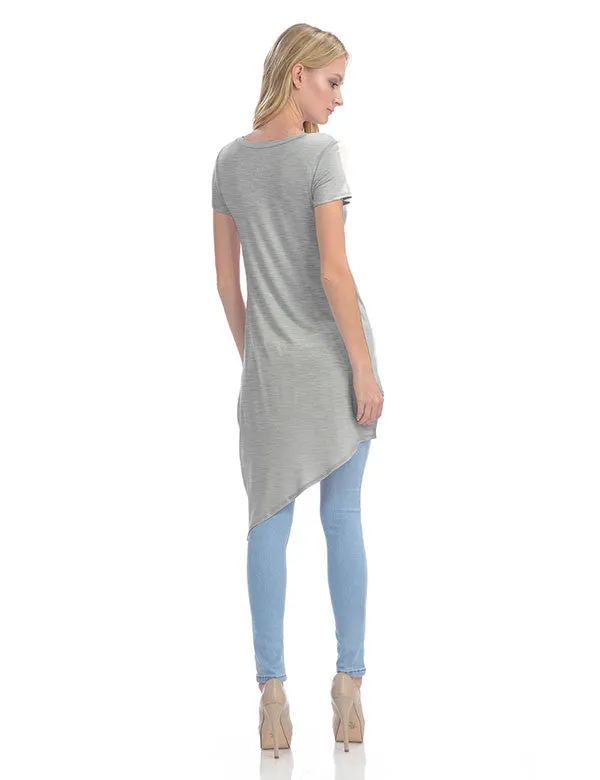 Short Sleeve Handkerchief Hemline Long Flare Tunic Top