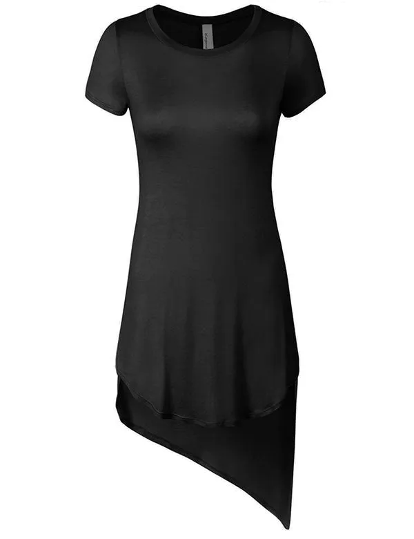Short Sleeve Handkerchief Hemline Long Flare Tunic Top
