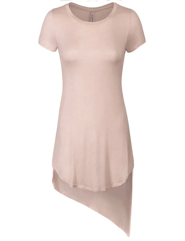 Short Sleeve Handkerchief Hemline Long Flare Tunic Top