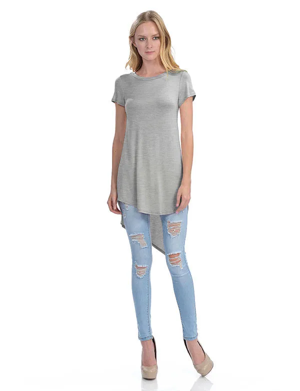 Short Sleeve Handkerchief Hemline Long Flare Tunic Top