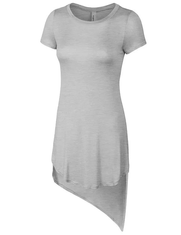 Short Sleeve Handkerchief Hemline Long Flare Tunic Top