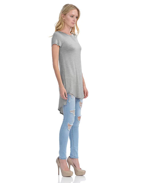 Short Sleeve Handkerchief Hemline Long Flare Tunic Top