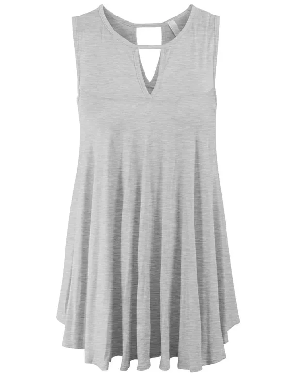 Sleeveless Tunic Tank Top with Key Holes