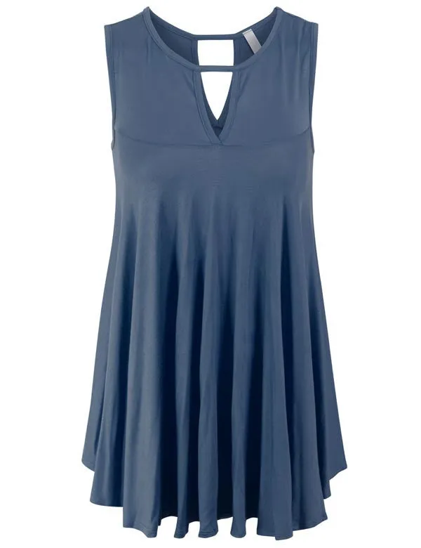 Sleeveless Tunic Tank Top with Key Holes