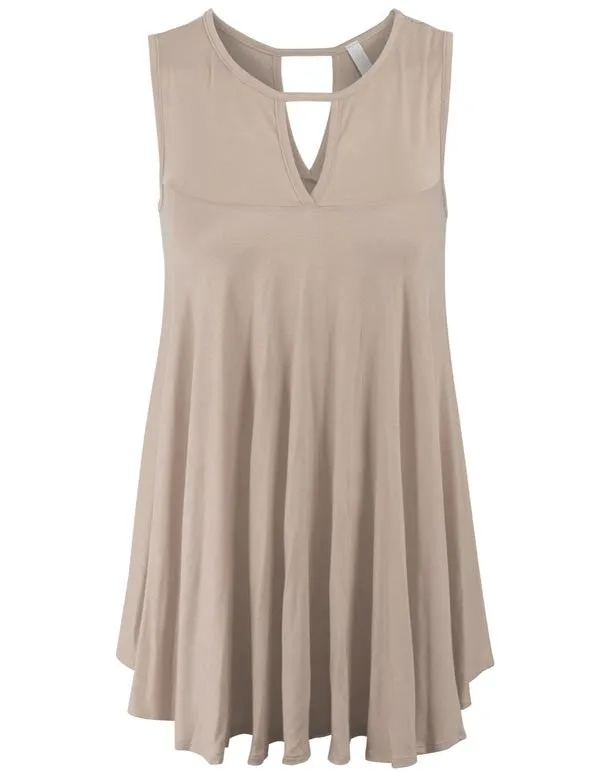Sleeveless Tunic Tank Top with Key Holes