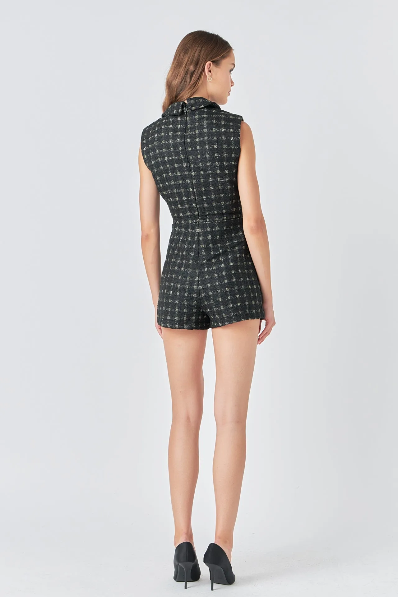 Sleeveless Tweed Suited Romper