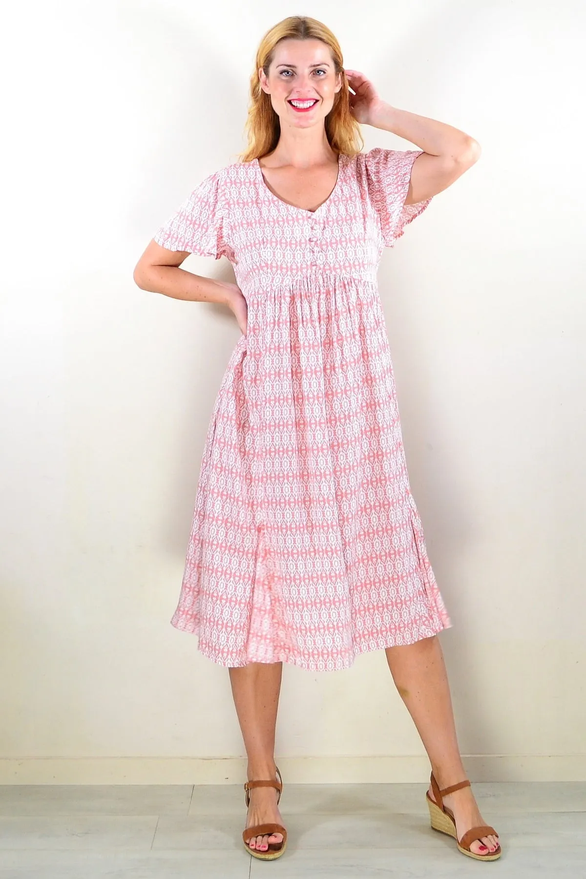 Soft Pink Pattern Tunic Dress