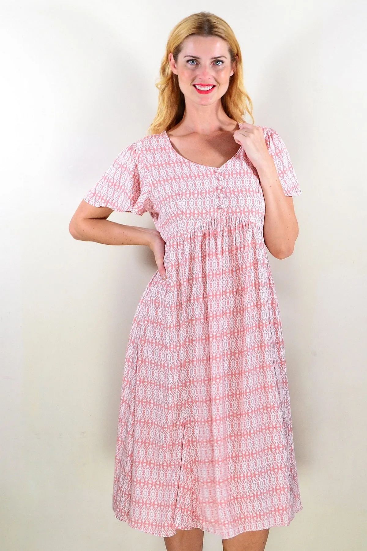 Soft Pink Pattern Tunic Dress