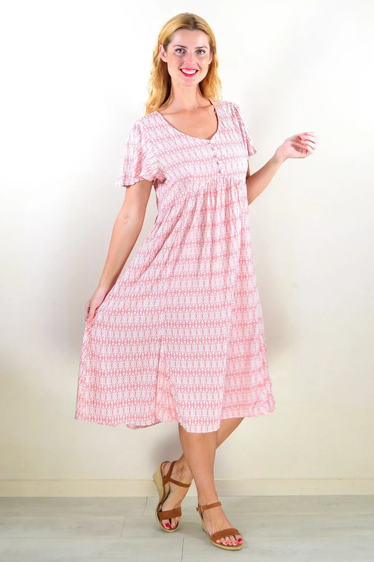 Soft Pink Pattern Tunic Dress