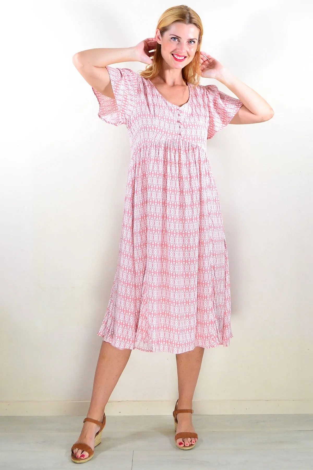Soft Pink Pattern Tunic Dress