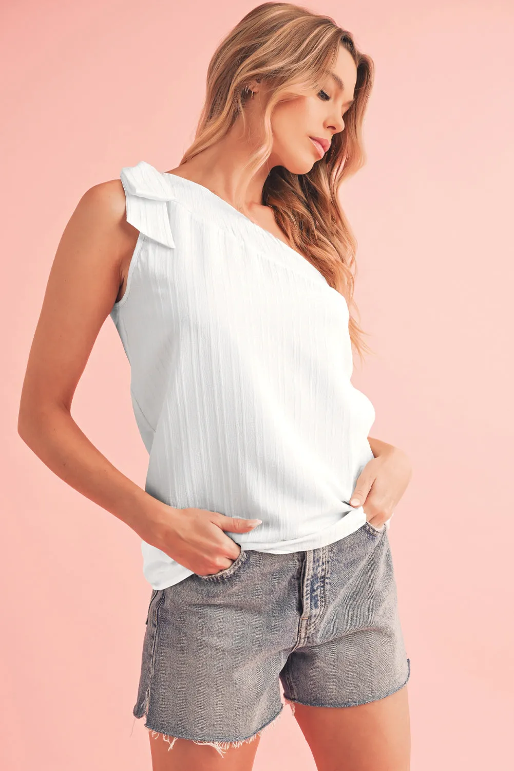 Solid Color Asymmetrical Knot Textured Sleeveless Shirt | Effortlessly Chic & Oh-So Sexy 😏🔥