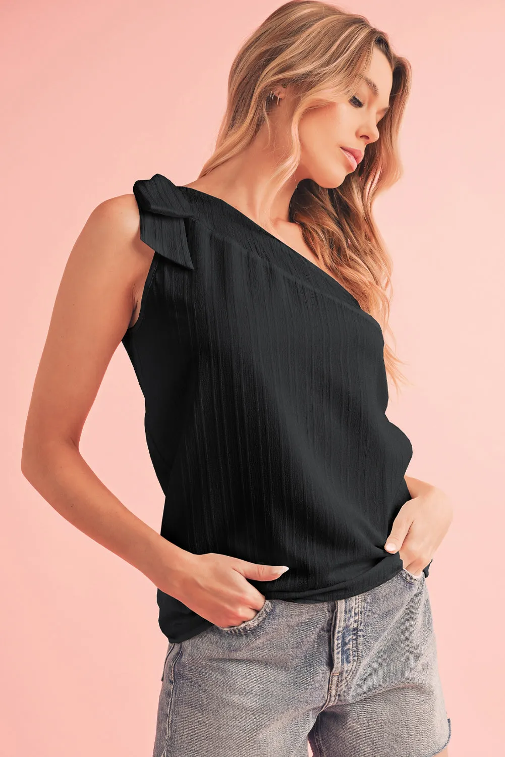 Solid Color Asymmetrical Knot Textured Sleeveless Shirt | Effortlessly Chic & Oh-So Sexy 😏🔥