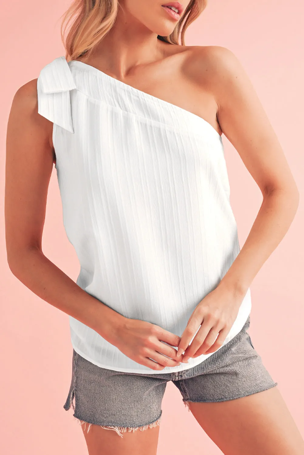 Solid Color Asymmetrical Knot Textured Sleeveless Shirt | Effortlessly Chic & Oh-So Sexy 😏🔥