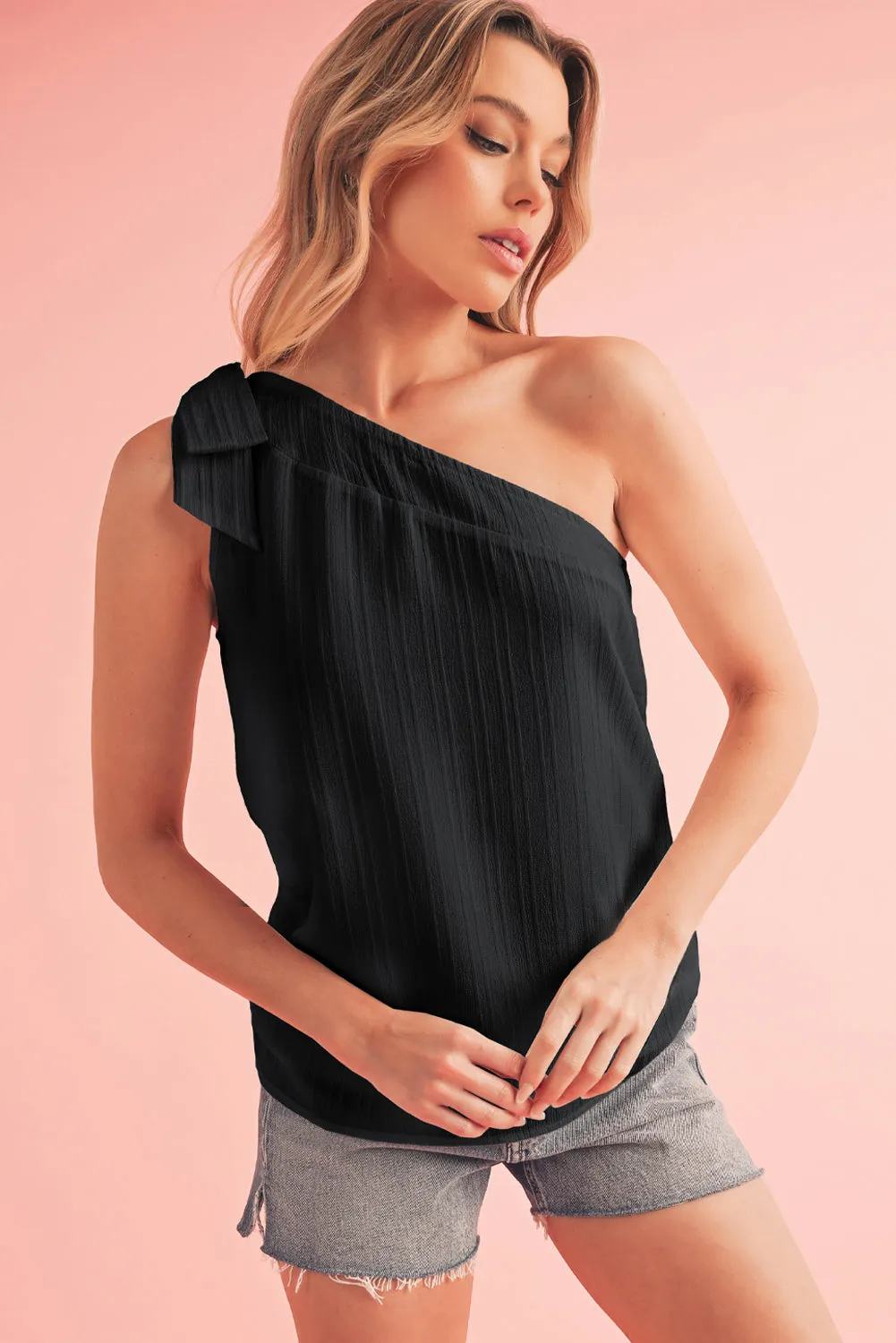 Solid Color Asymmetrical Knot Textured Sleeveless Shirt | Effortlessly Chic & Oh-So Sexy 😏🔥