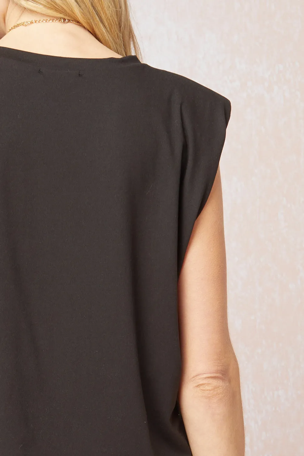 Solid Shoulder Pad Top, Black