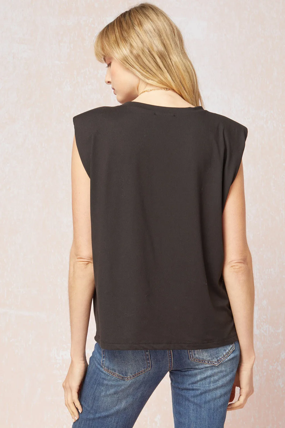 Solid Shoulder Pad Top, Black
