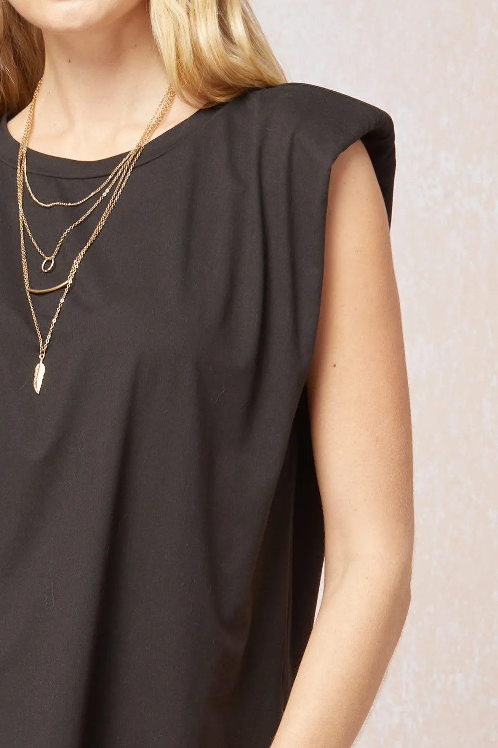 Solid Shoulder Pad Top, Black