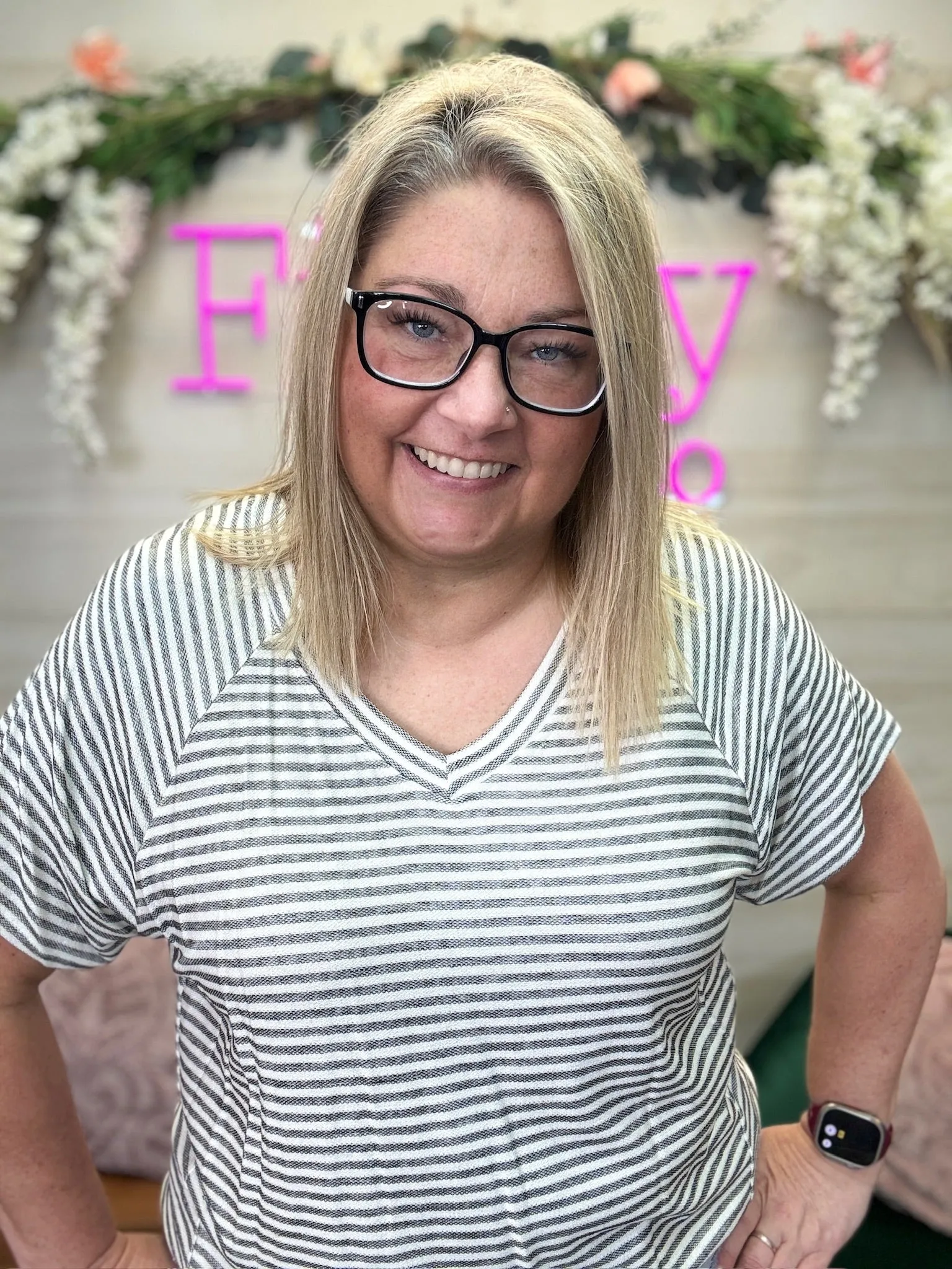 Stripe Terry V Neck Top