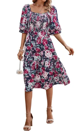 TastyHottie - Puff Sleeve Smocked Flowy Boho Floral Dress