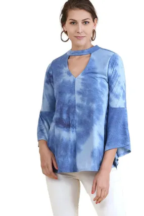 Tie Dye Bell Sleeve Bohemian Top, Blue