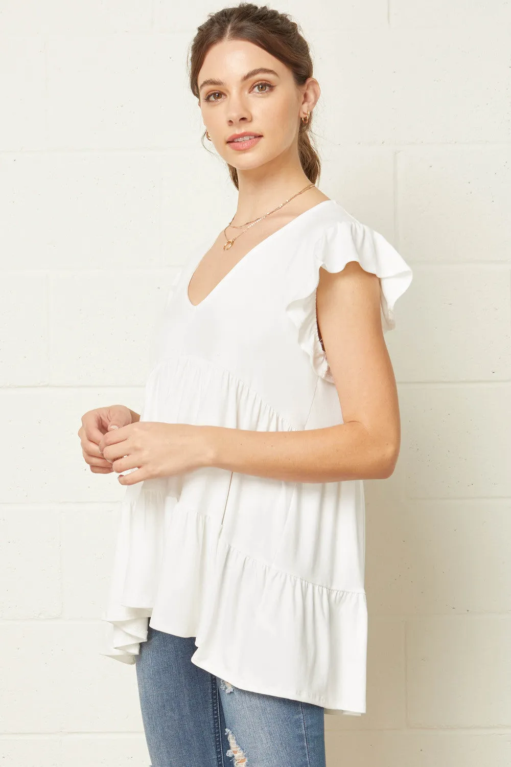 Tiered Ruffle Babydoll Top, Ivory