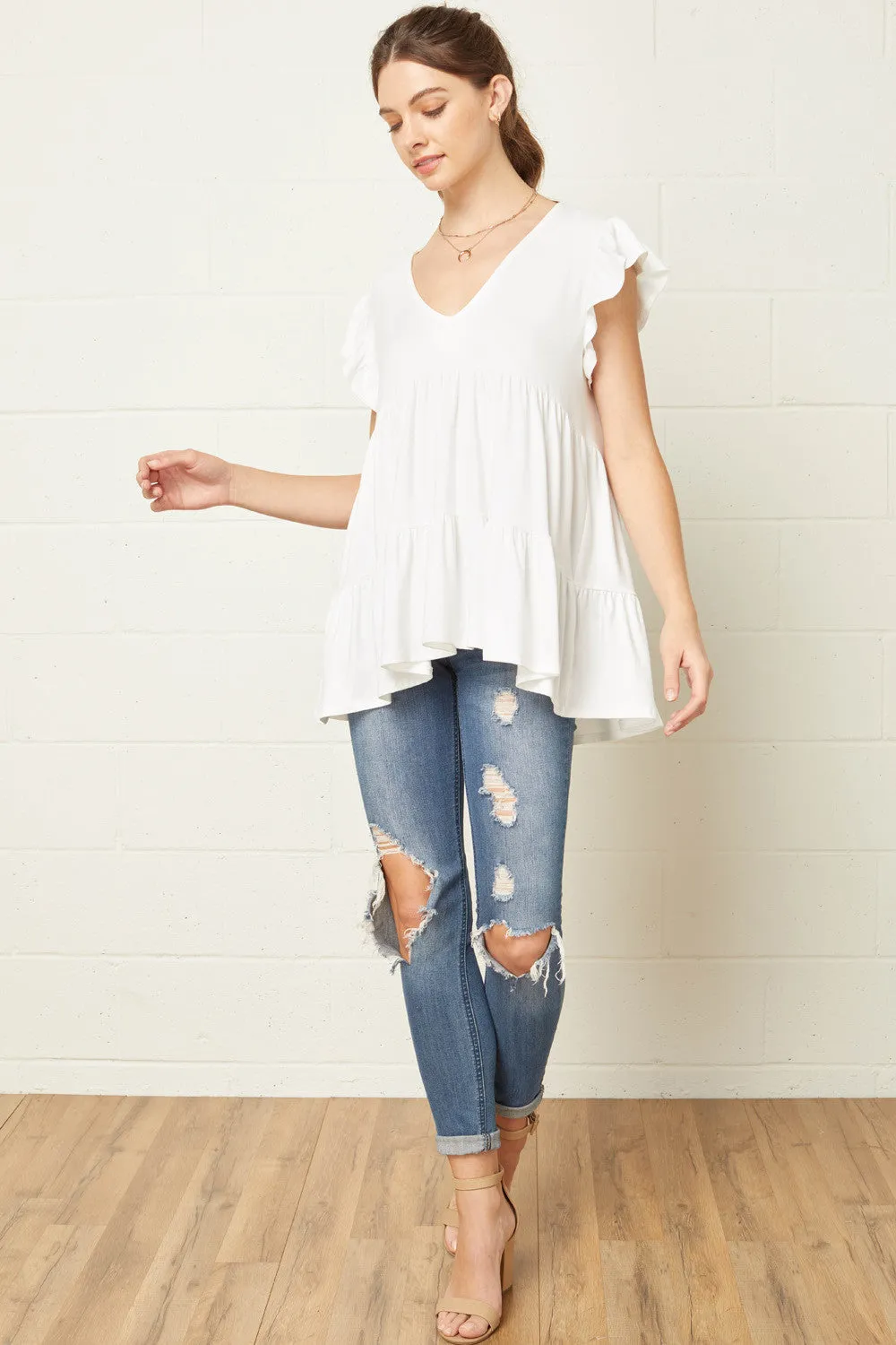 Tiered Ruffle Babydoll Top, Ivory