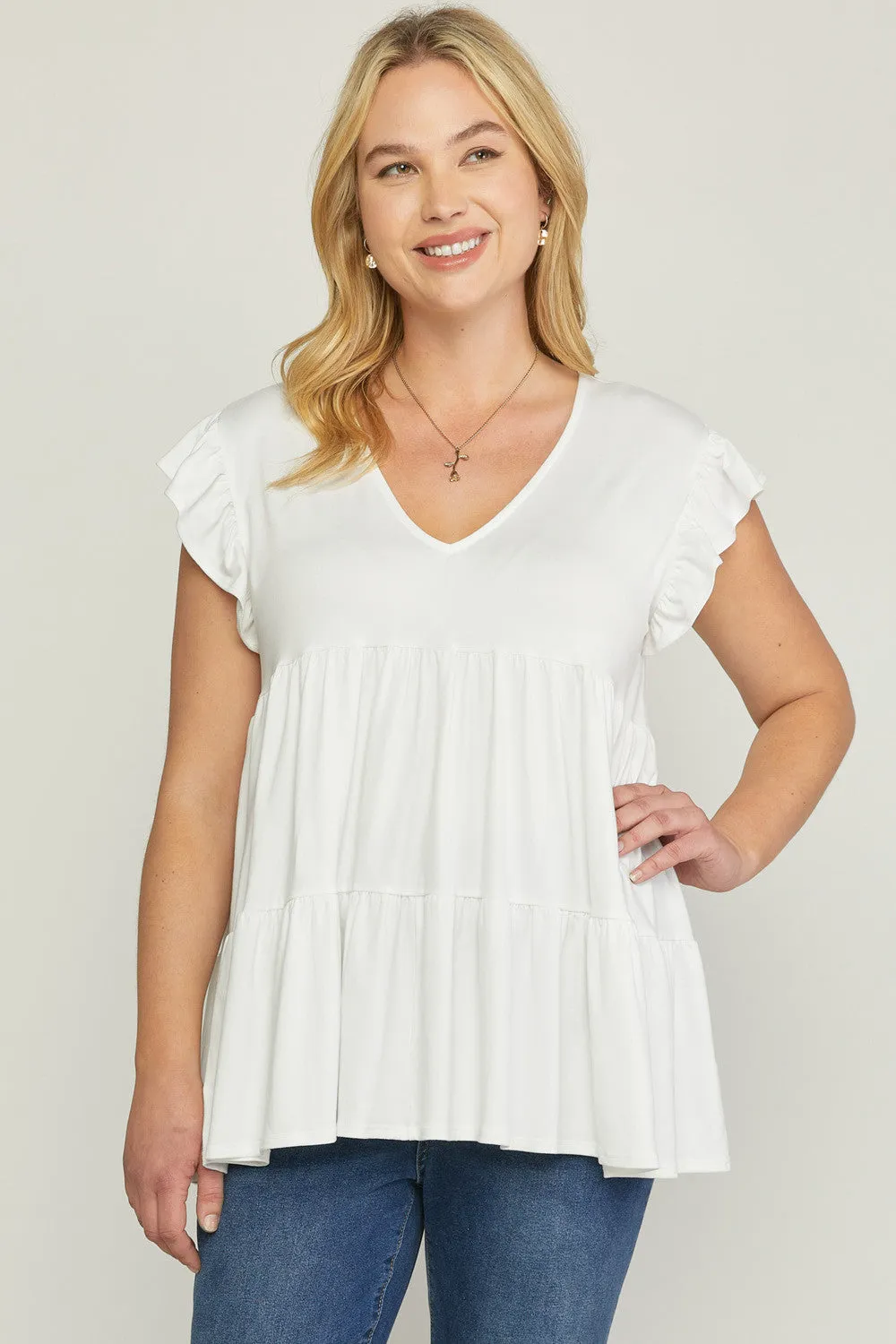 Tiered Ruffle Babydoll Top, Ivory