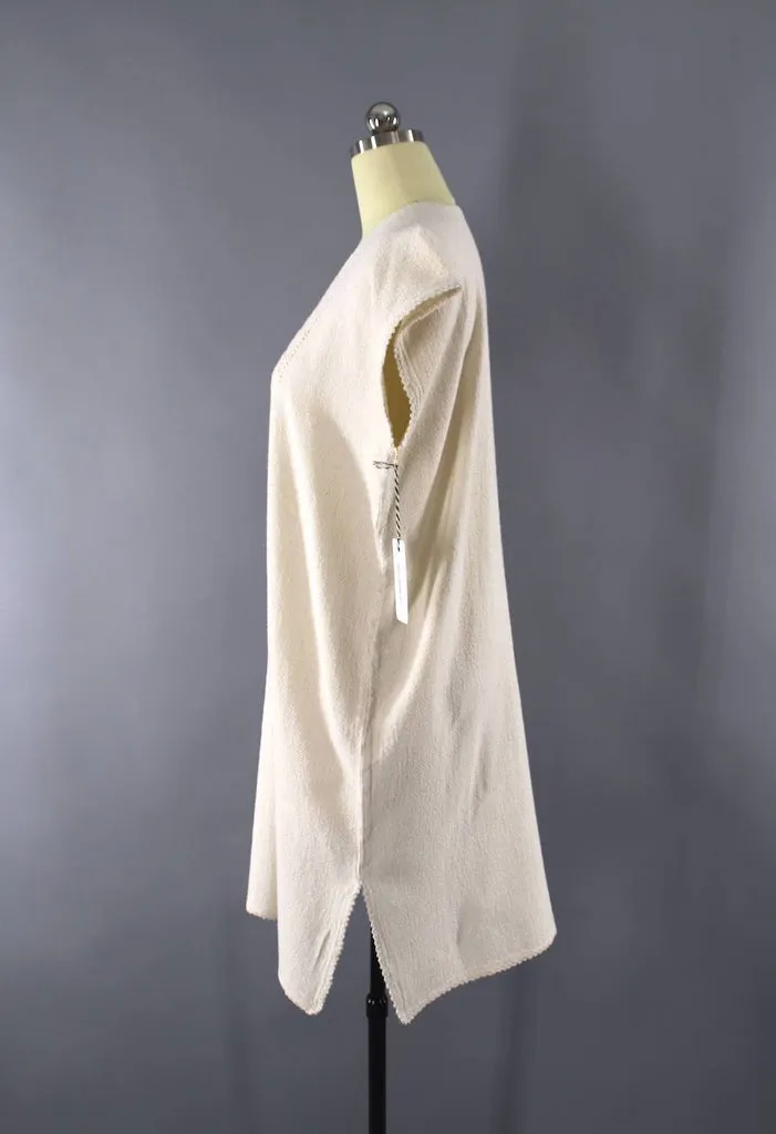 Vintage 1970s Embroidered Ivory Cotton Gauze Dress