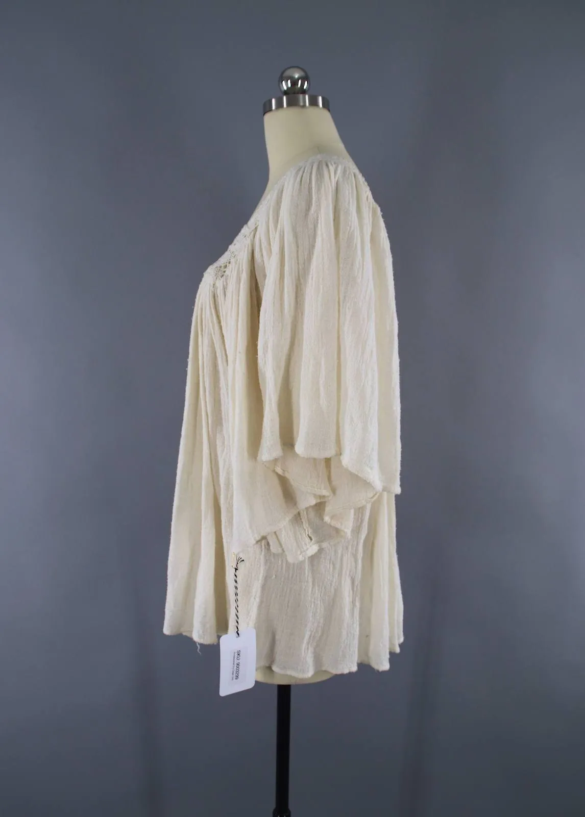 Vintage Cotton Gauze Tunic / Ivory Crochet Blouse