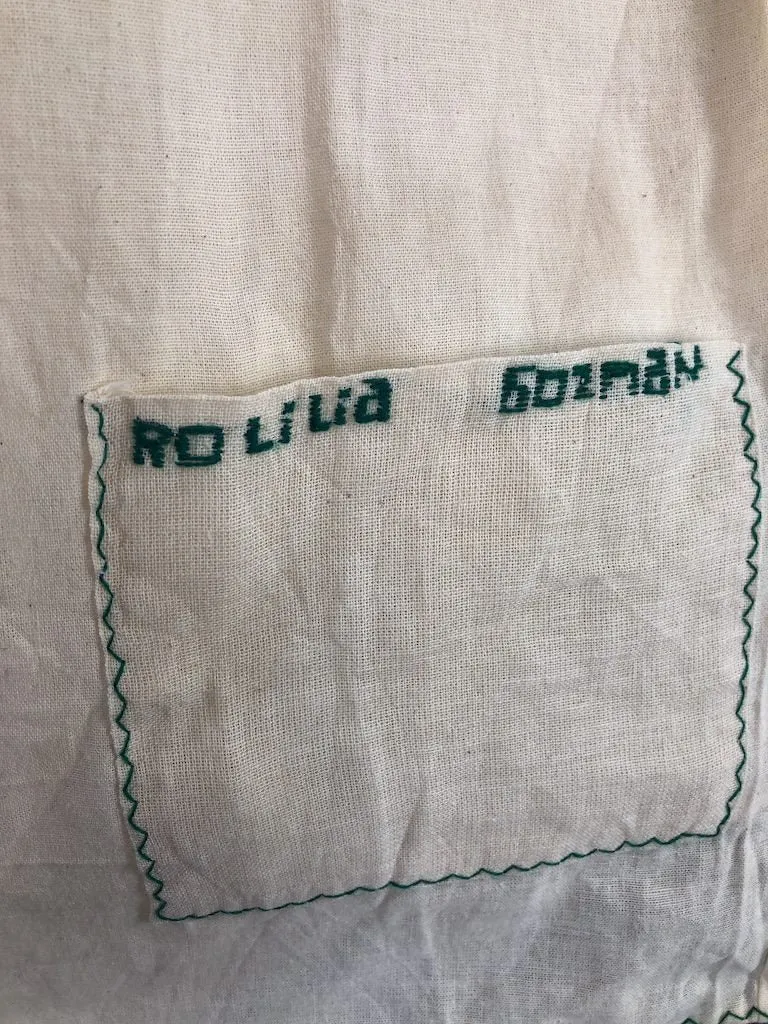 Vintage Ivory & Green Embroidered Tunic Blouse