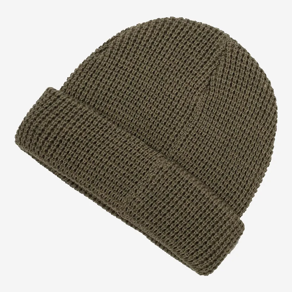 Waffle Knit Cuffed Beanie - Dark Olivine