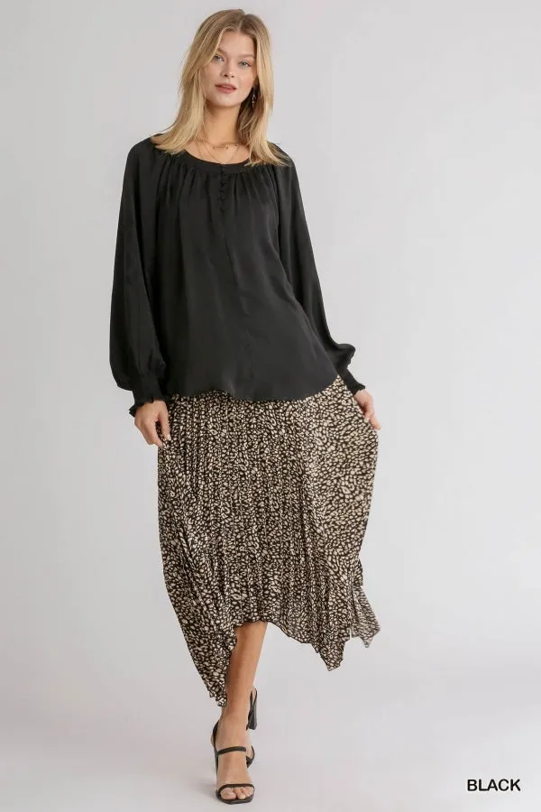 Washed Satin Blouse, Black